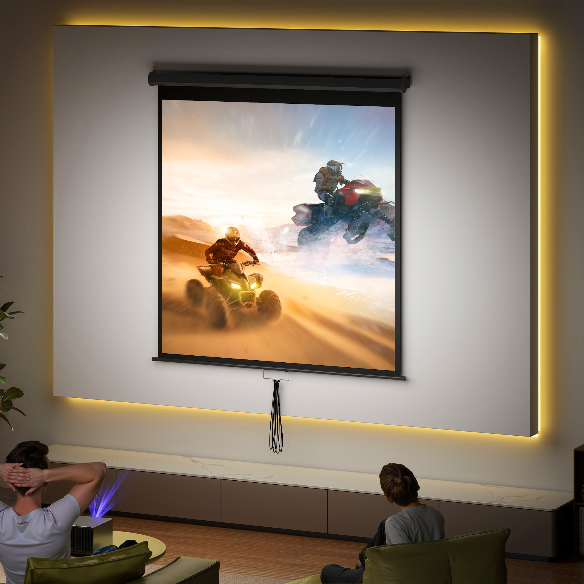Écran de projection home-cinéma TV format 1:1 85 pouces 4K HD métal PVC noir