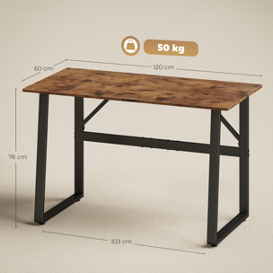 Escritorio Estilo Industrial, 120x60x76 cm, Mesa de Escritorio, Mesa de Ordenador con Marco de Acero, Fácil de Montar, para Casa, Oficina, Dormitorio, Estudio, Marrón Rústico