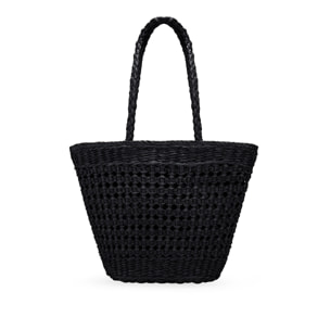 Bolso capazo negro de rafia trenzada