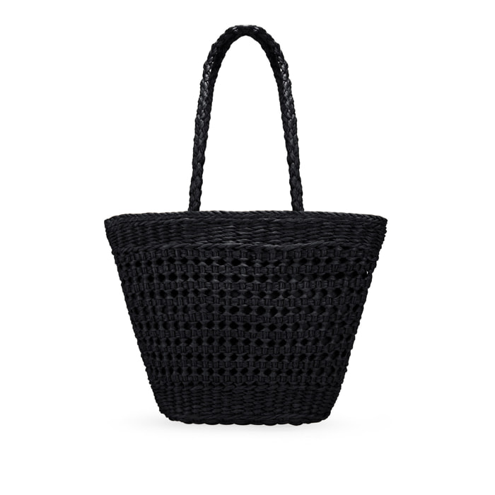Bolso capazo negro de rafia trenzada