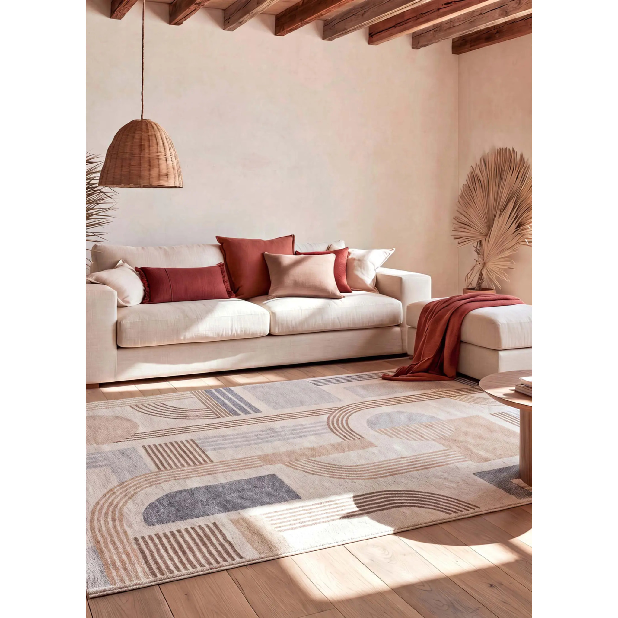 ASTRA Alfombra geométrica de pelo corto beige, varias medidas disponibles.