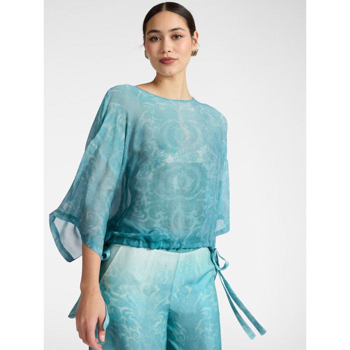 Elena Mirò - Blusa in georgette stampata - Azzurro