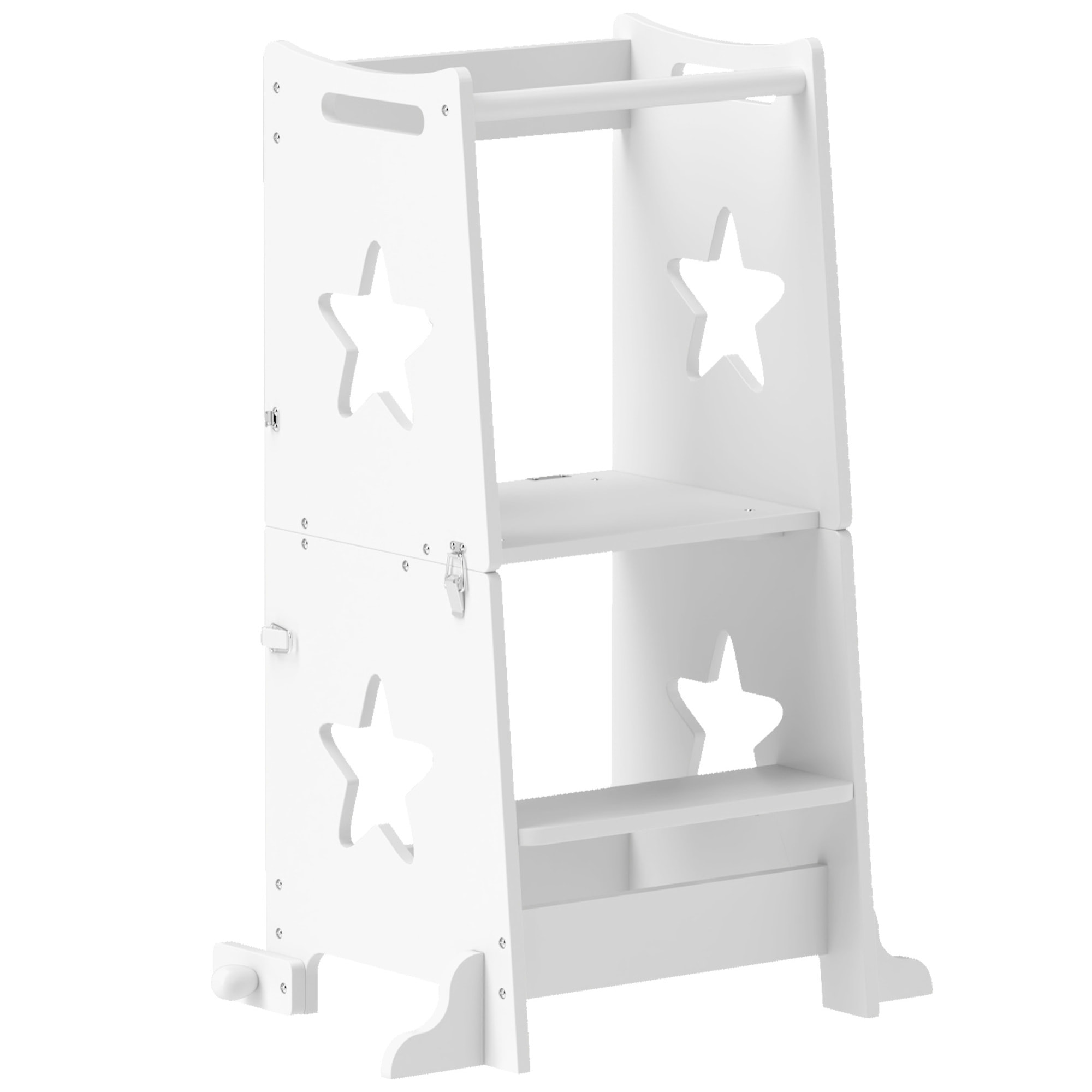 Torre de Aprendizaje 2 en 1 Taburete de Aprendizaje para Niños de +3 Años Convertible en Mesa y Silla con Barra de Seguridad 60x44,5x86 cm Blanco