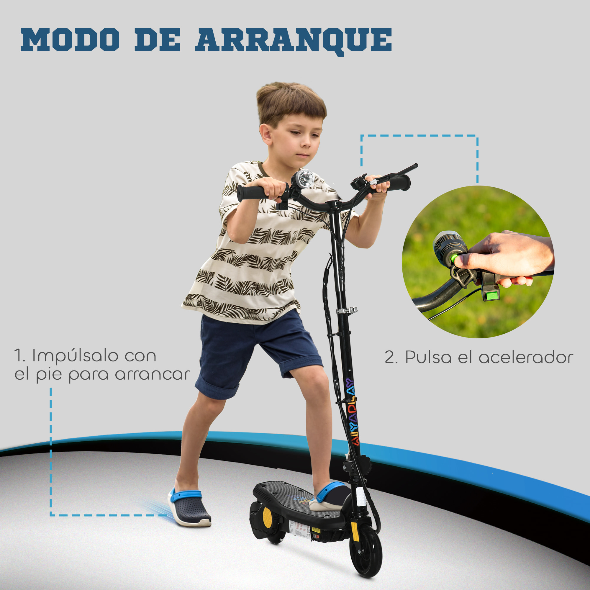 Patinete Eléctrico para Niños de 7-14 Años, Plegable, Patín Eléctrico, Max. 12 km/h, Motor 120 W, Autonomía Máxima 10 km, con Manillar Ajustable en Altura, Faro LED y Freno, Negro
