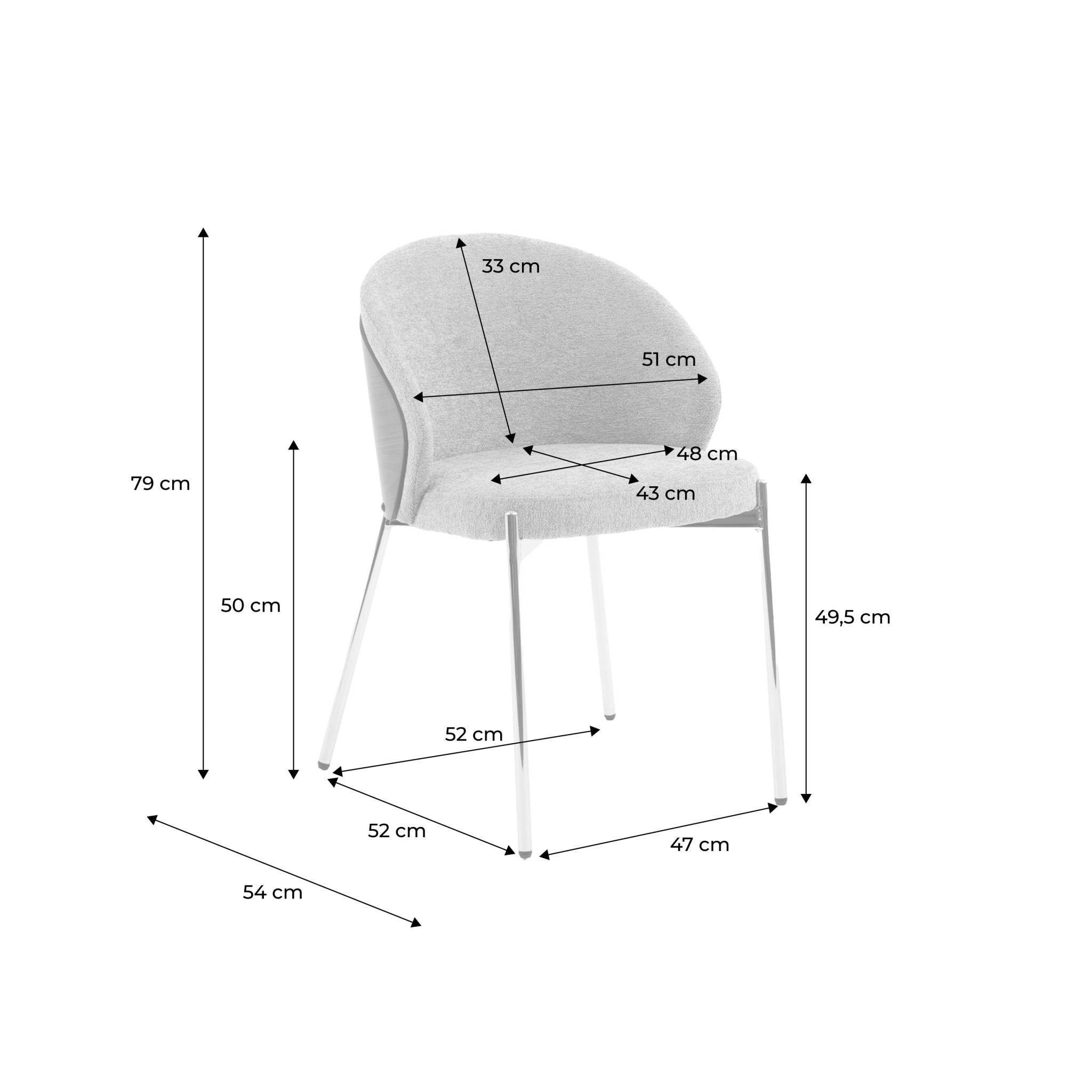 Chaise bois de peuplier teinté noyer, acier et tissu texturé (lot de 2) PAUL
