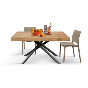 Tavolo CARRARA in legno, finitura rovere rustico e base in metallo verniciato antracite, allungabile 180×90 cm – 260×90 cm