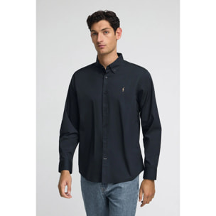 Camisa azul marino de poplin y corte regular con logo Rigby Go