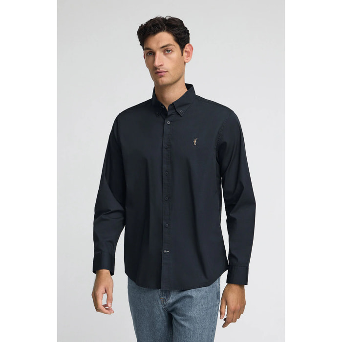 Camisa azul marino de poplin y corte regular con logo Rigby Go