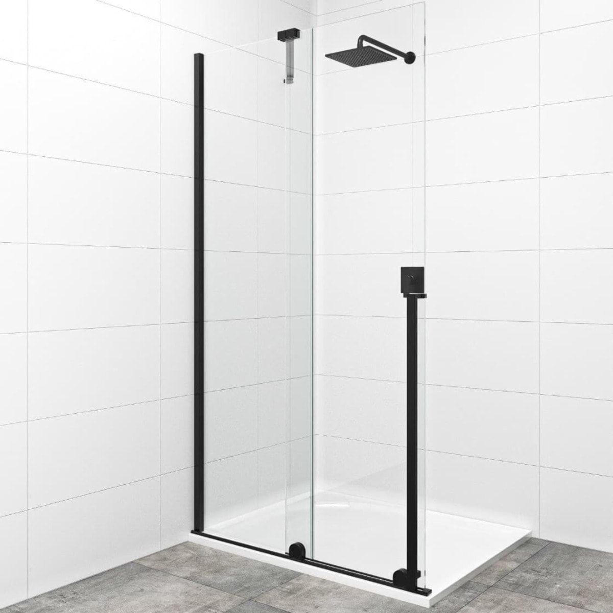 X-MOTION 120x200cm Paroi en verre coulissante Crystal Glass® 8 mm anticalcaire, avec bras et profilés Noir mat (SATBWIXM120C)