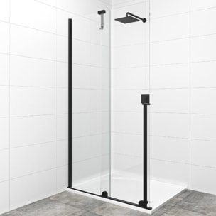 X-MOTION 120x200cm Paroi en verre coulissante Crystal Glass® 8 mm anticalcaire, avec bras et profilés Noir mat (SATBWIXM120C)