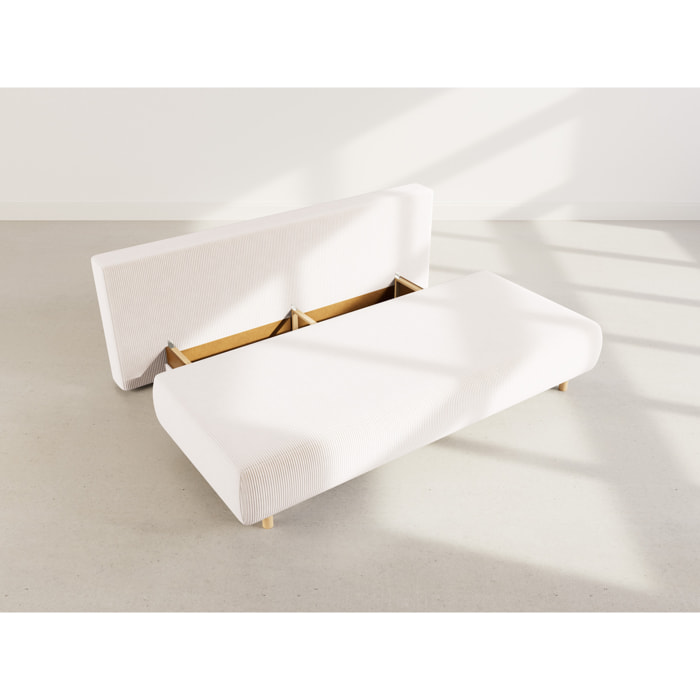 Sophie - Canapé droit 3 places convertible avec coffre en velours côtelé - Beige