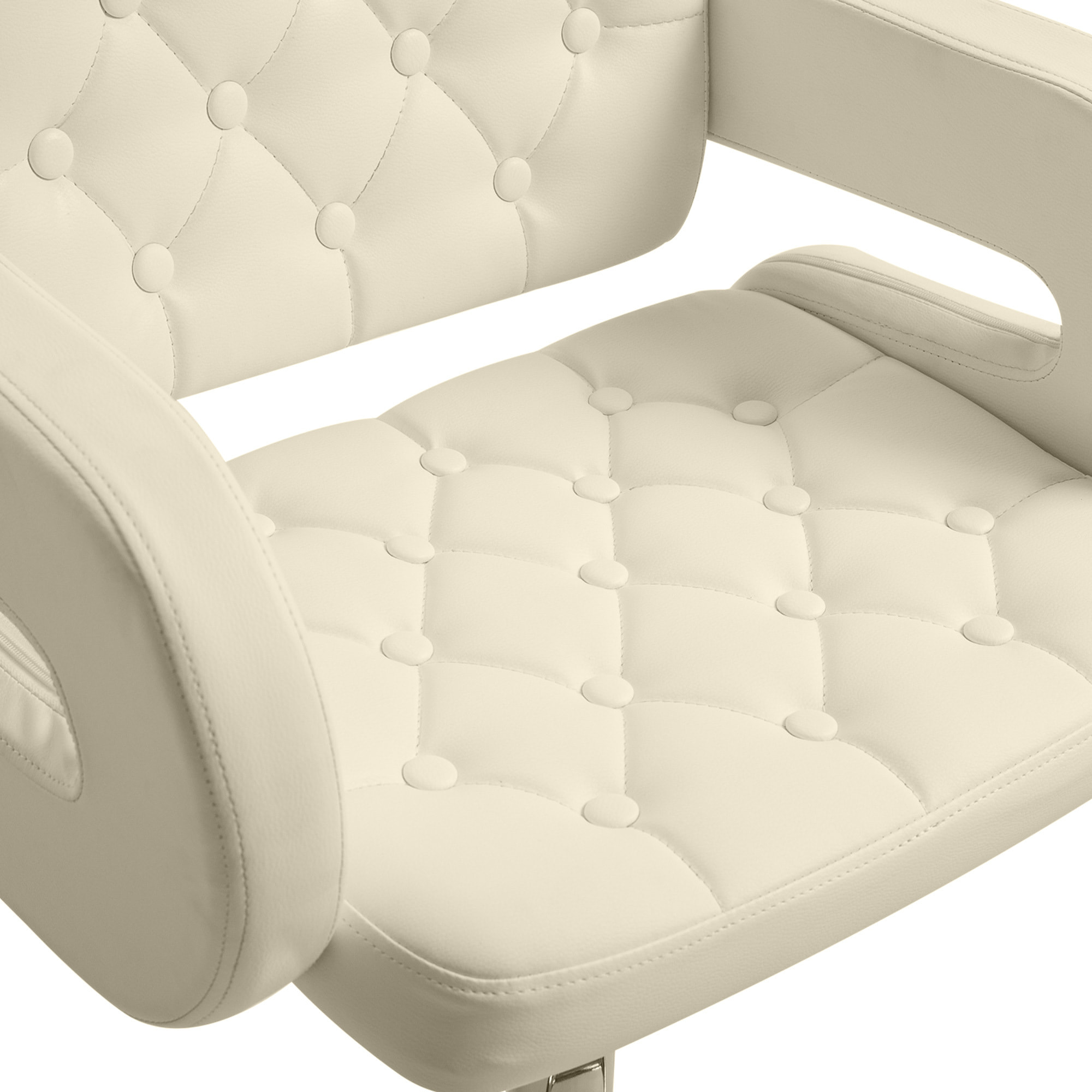Tabouret de bar design Chesterfield - chaise de bar pivotante réglable grand confort - métal chromé beige