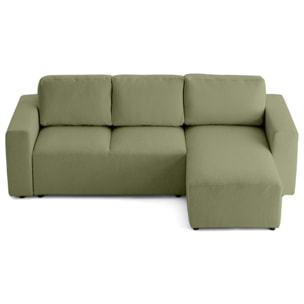 Livy - canapé d'angle réversible 4 places convertible avec coffre en tissu bouclette - Vert