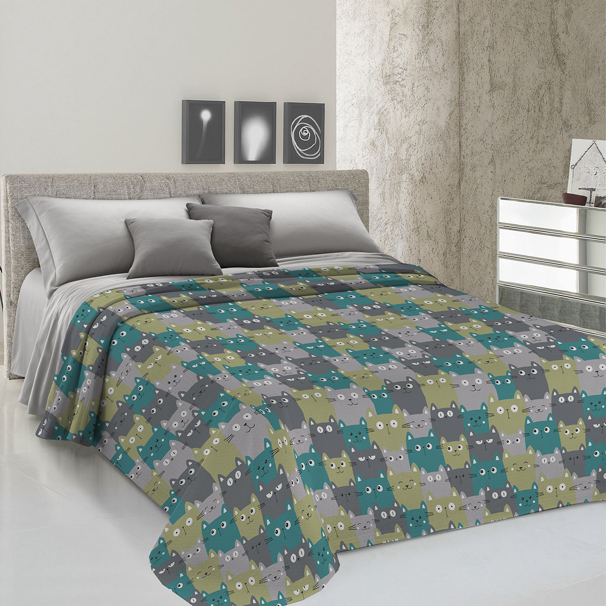 Copriletto di cotone happycat verde