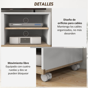Mueble de TV con Ruedas, Mesa de TV Móvil, Mueble para Televisión hasta 32 Pulgadas, con 1 Puerta, 2 Compartimentos Abiertos, Estante Ajustable, para Salón, Comedor, Dormitorio, Blanco