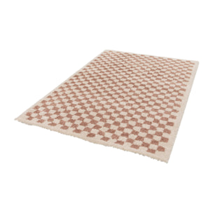 Tapis intérieur shaggy damier vieux rose et crème TAYLOR