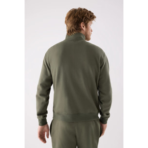 Sudadera deportiva hombre afelpada semi cremallera verde botella