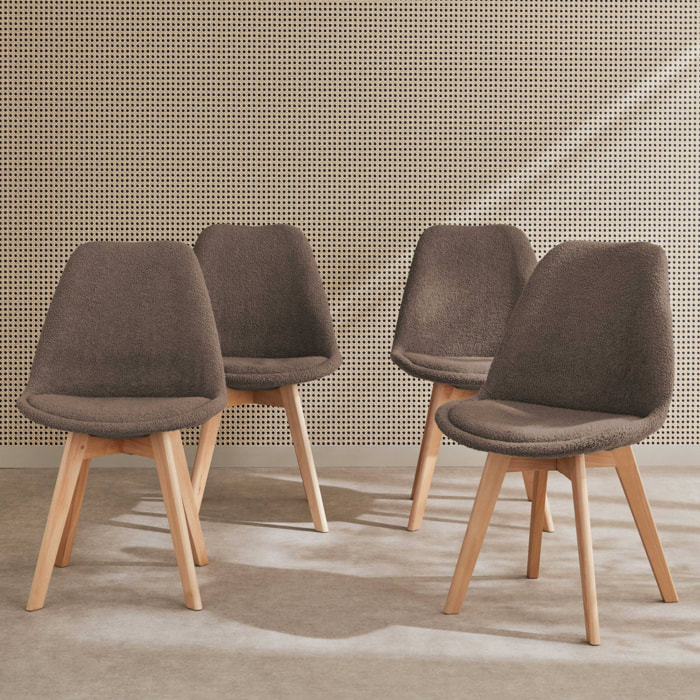 Lot de 4 chaises scandinaves NILS revêtement bouclette taupe. pieds bois de hêtre. chaise 1 place