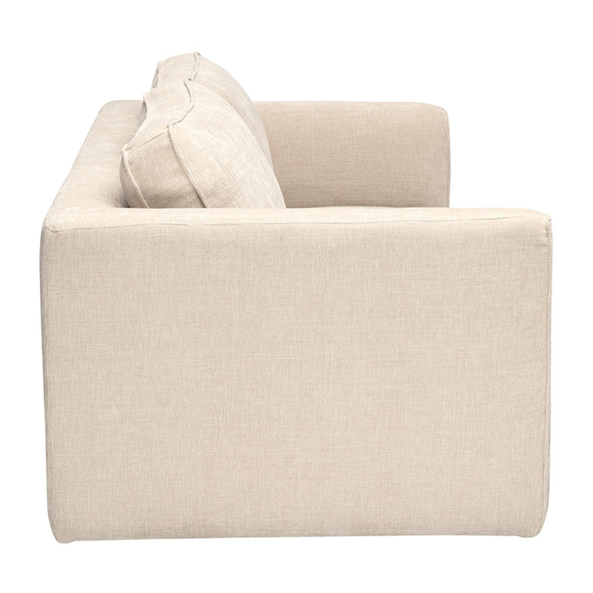 Canapé design en tissu effet velours texturé beige 3 places GRAMMY