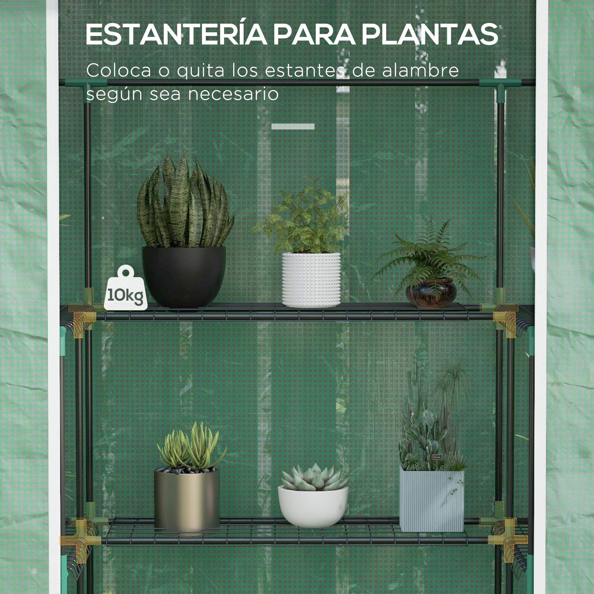 Invernadero para Jardín Invernadero con 1 Puerta 2 Ventanas y Estantes de 2 Niveles en Forma de U para Cultivo de Plantas en Terraza Patio 140x73x190 cm Verde