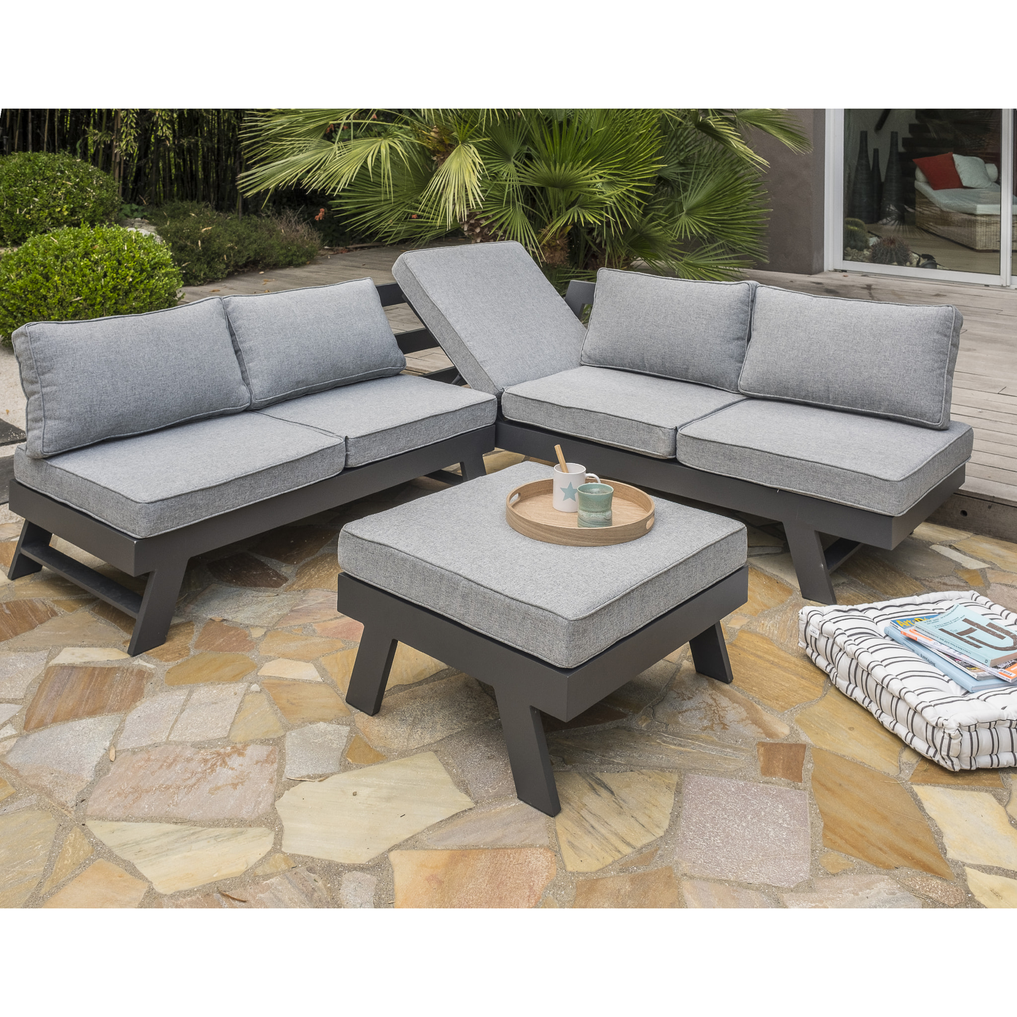 NEWYORK - Salon d'angle de jardin 6 places en aluminium