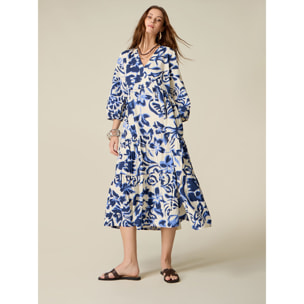 Oltre - Vestido largo de algodón estampado - Azul