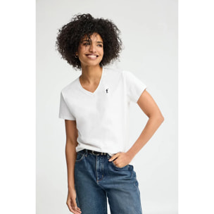 Camiseta blanca de manga corta y cuello pico con bordado Rigby Go