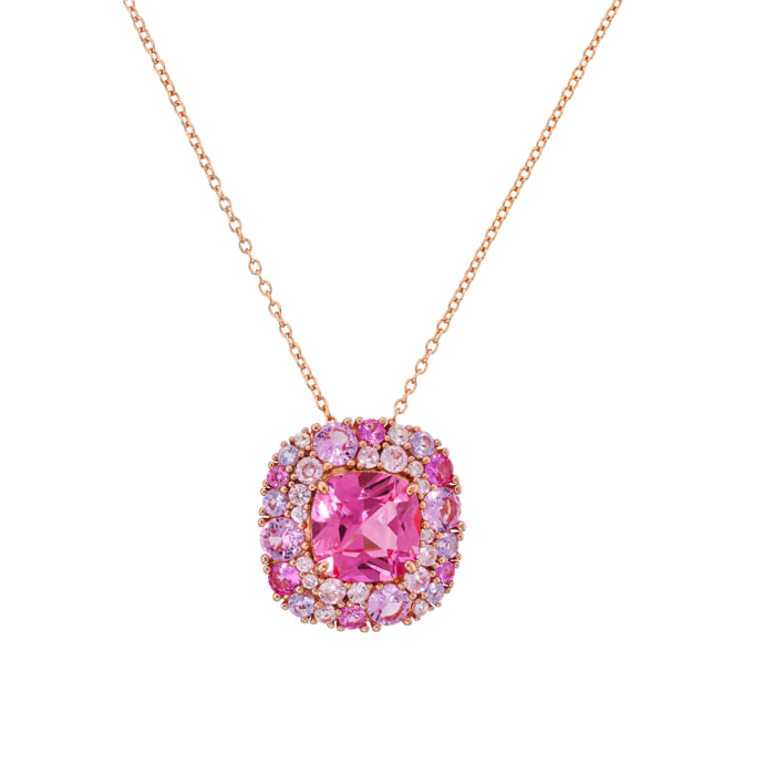 Collana Catena Rolo in Argento 925 con Pendente in Pavé Misto di Cubic Zirconia Rosa Effetto Degradé