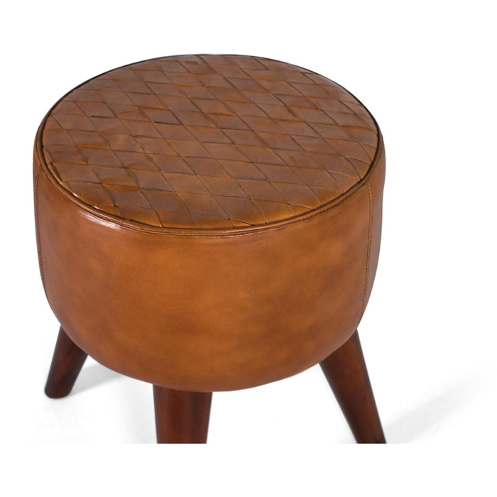 Taburete de Madera, Piel 38 Cm Estilo Vintage Elegante