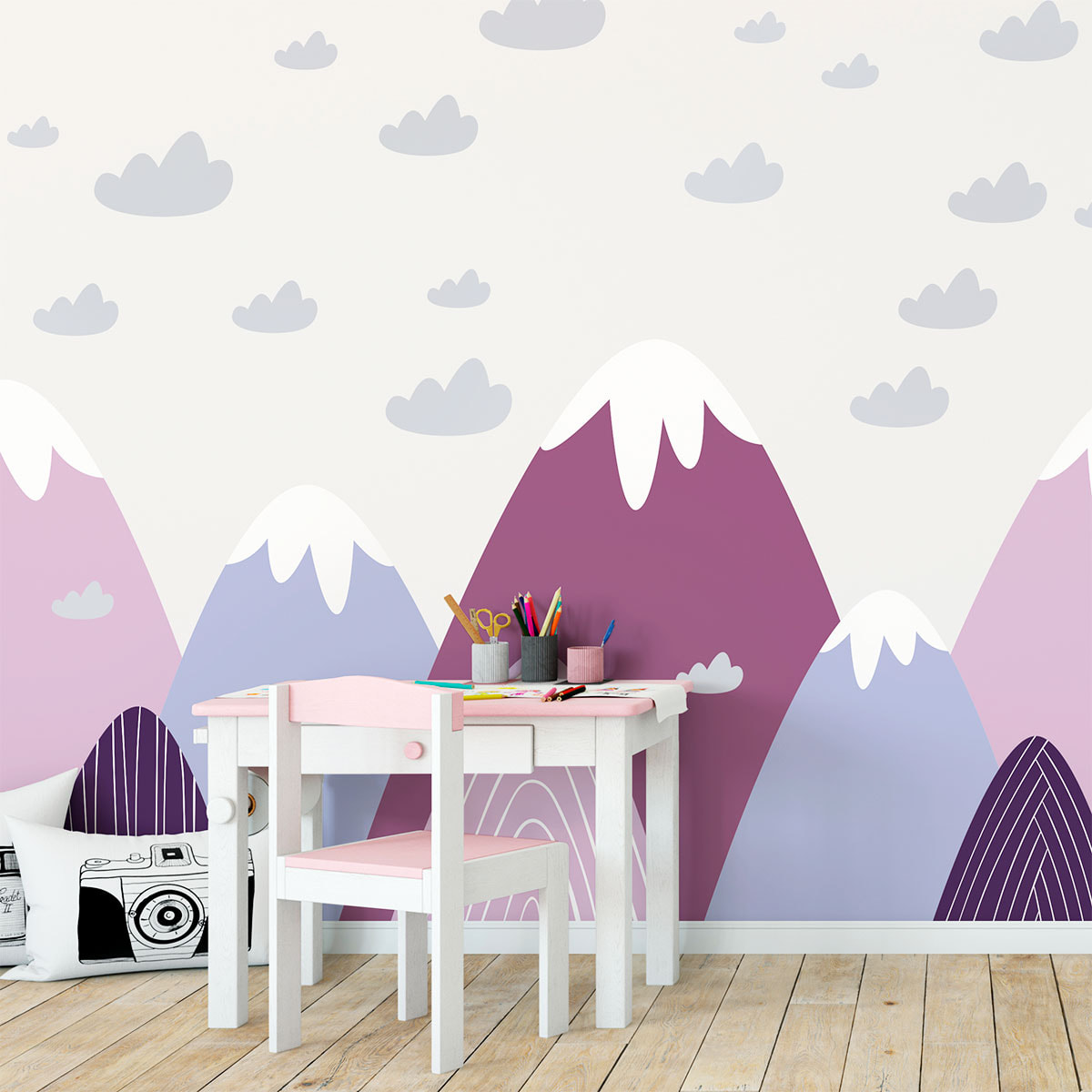 Stickers muraux enfants - Décoration chambre bébé - Autocollant Sticker mural géant enfant montagnes scandinaves VILKA