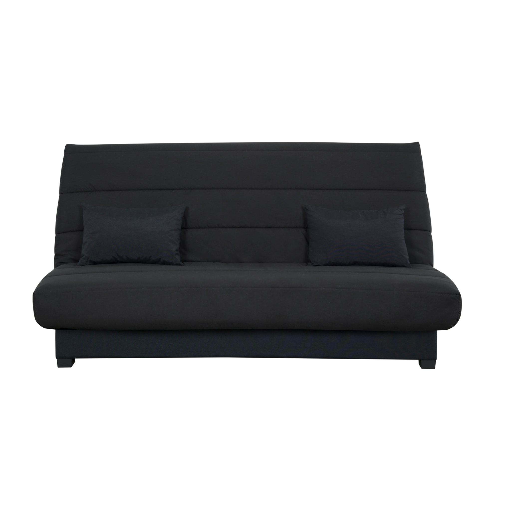 Canapé convertible Salma, matelas Simmons, 130 x 190 cm, 2 coussins offerts, noir
