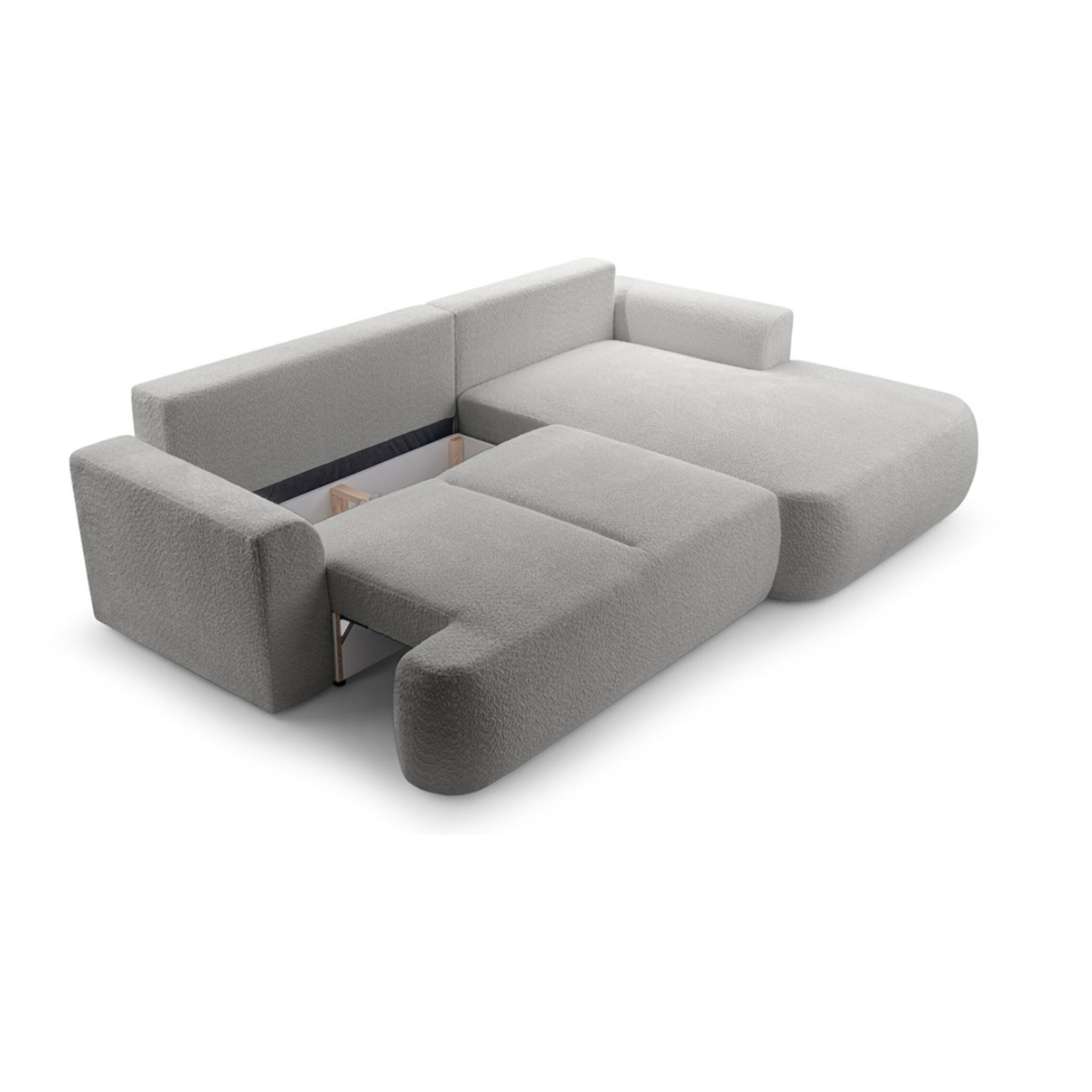 Candela - canapé d'angle droit 4 places - convertible avec coffre - en tissu bouclette - Gris