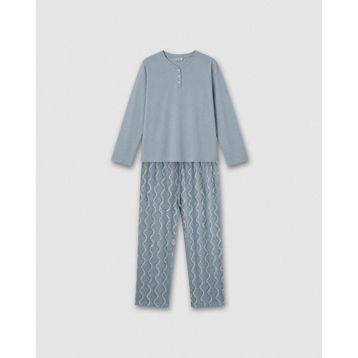 Pijama largo de algodón con escote pico abeni índigo