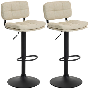 Lot de 2 tabourets de bar Vintage capitonné pivotant réglable beige effet vieilli