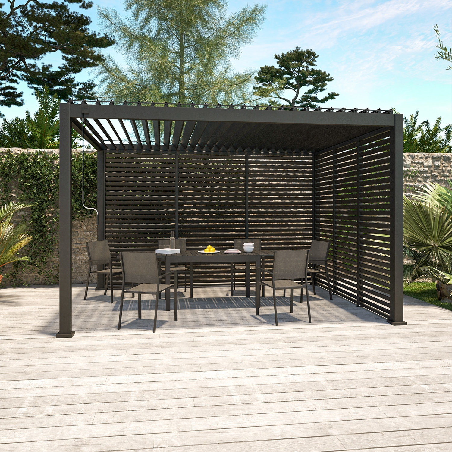 Persienne 100cm pour pergola bioclimatique Triomphe. panneau brise vue. côté 3m. aluminium. anthracite