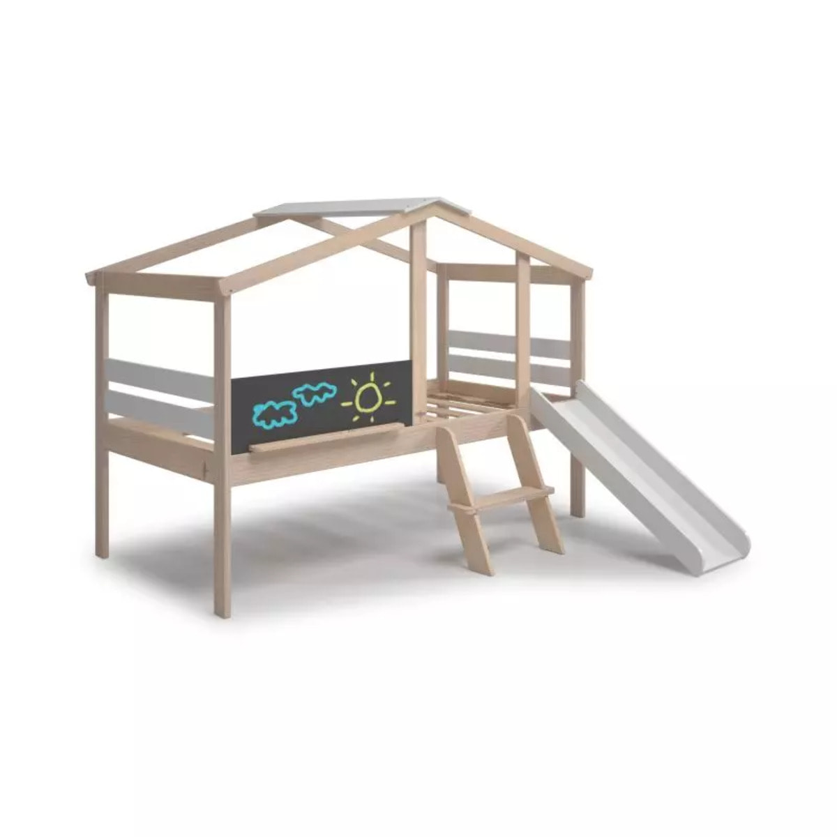 Cama cabaña con tobogán Rushi Blanco - Oak Soft