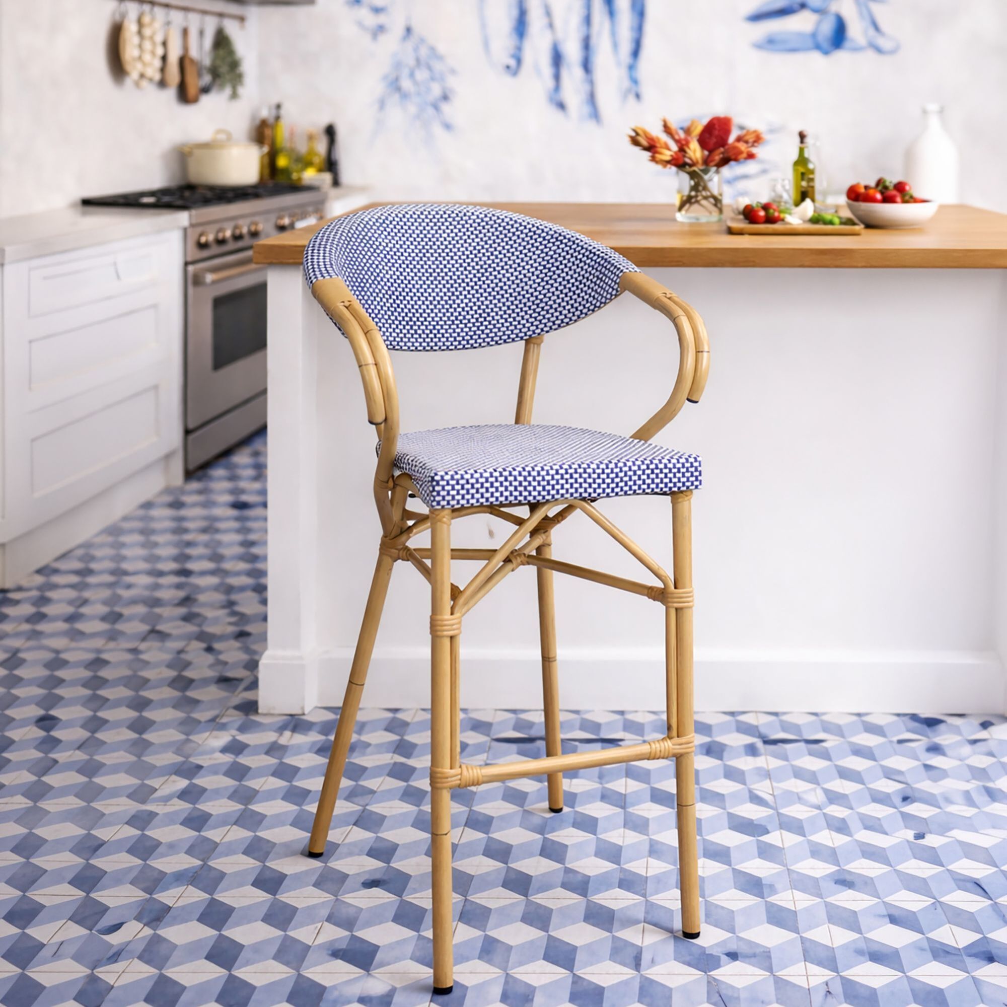 Lot de 2 fauteuils de bar en aluminium et effet rotin bleu AMALFI