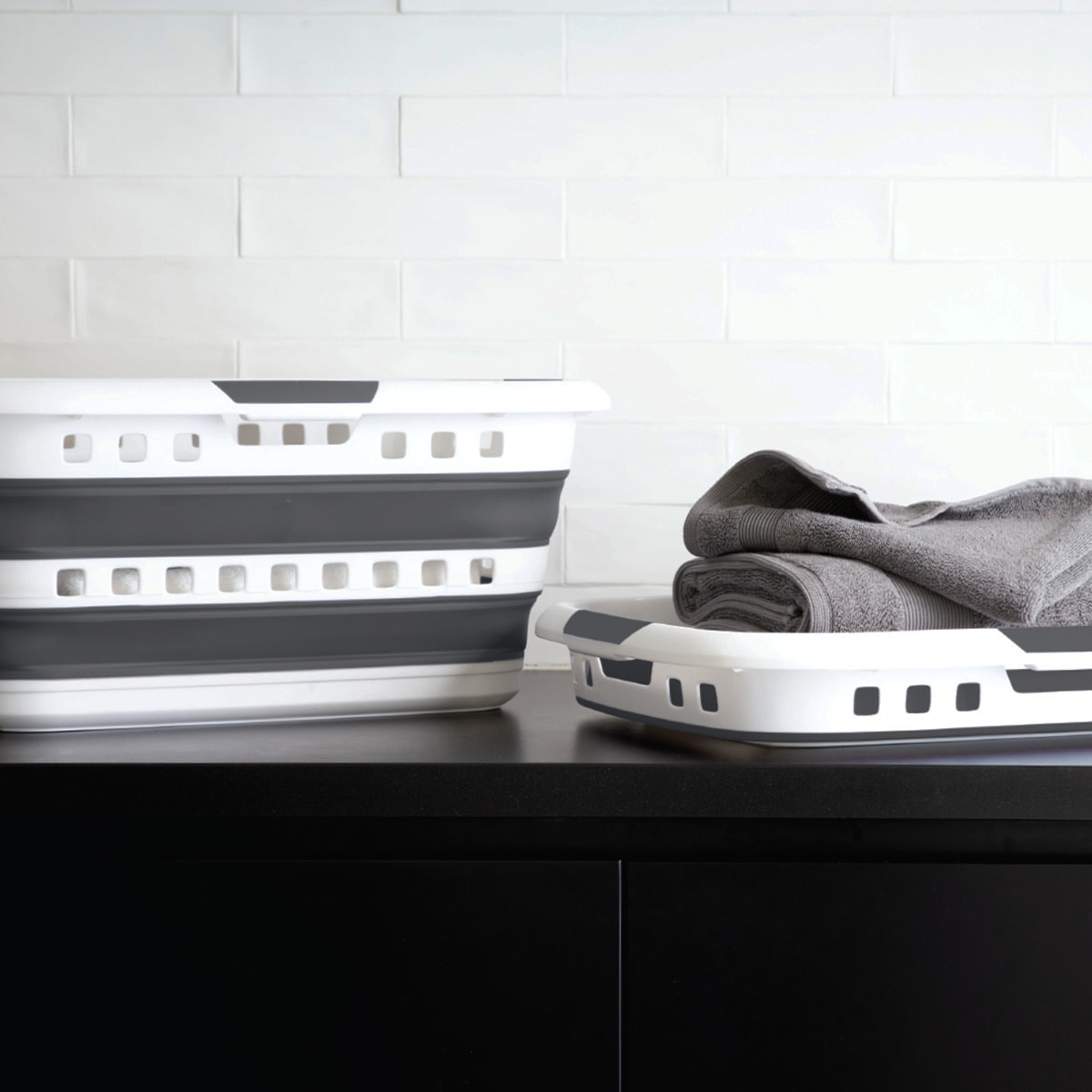 Corbeille à linge pliable 45L - Gris Blanc Hugger