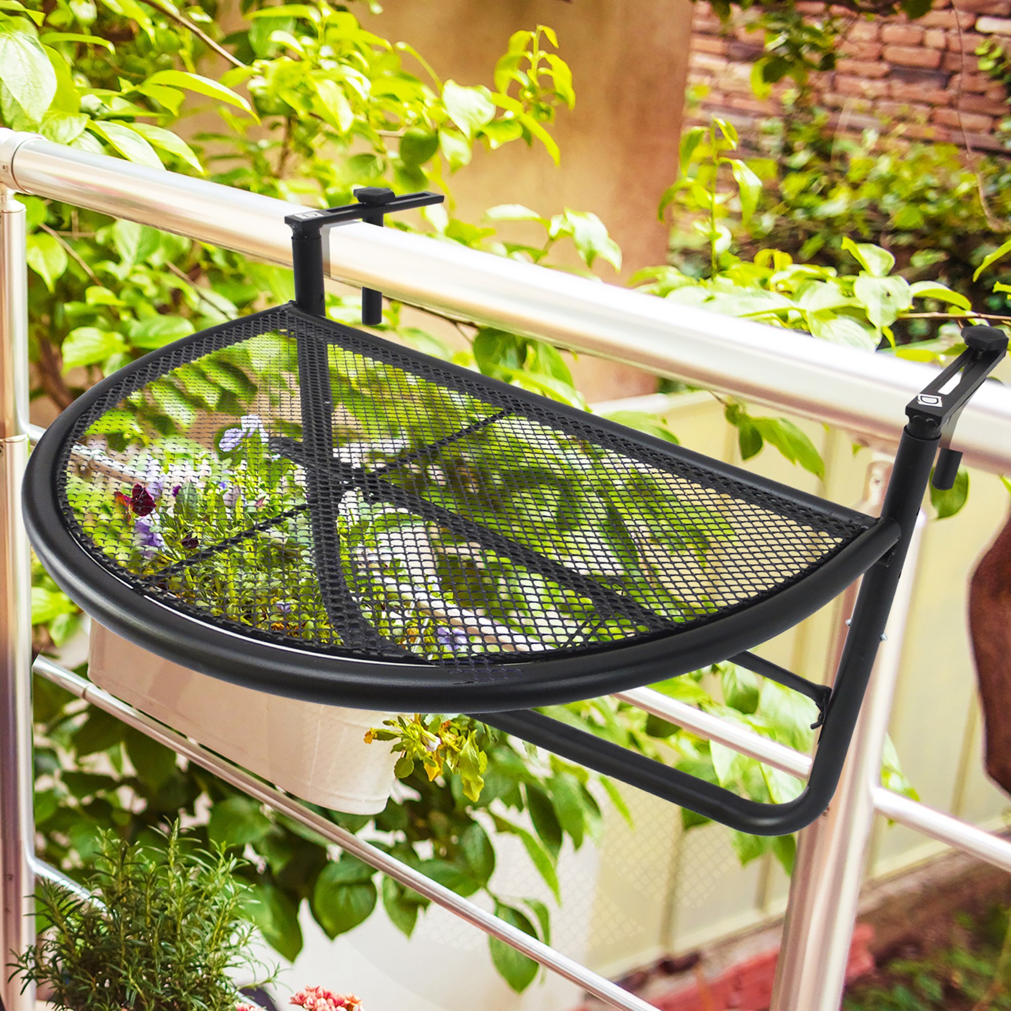 Mesa Colgante de Balcón Semicircular 60x47x50 cm Ajustable en Altura Simple y Conveniente para Barandilla de Balcón Terraza Patio