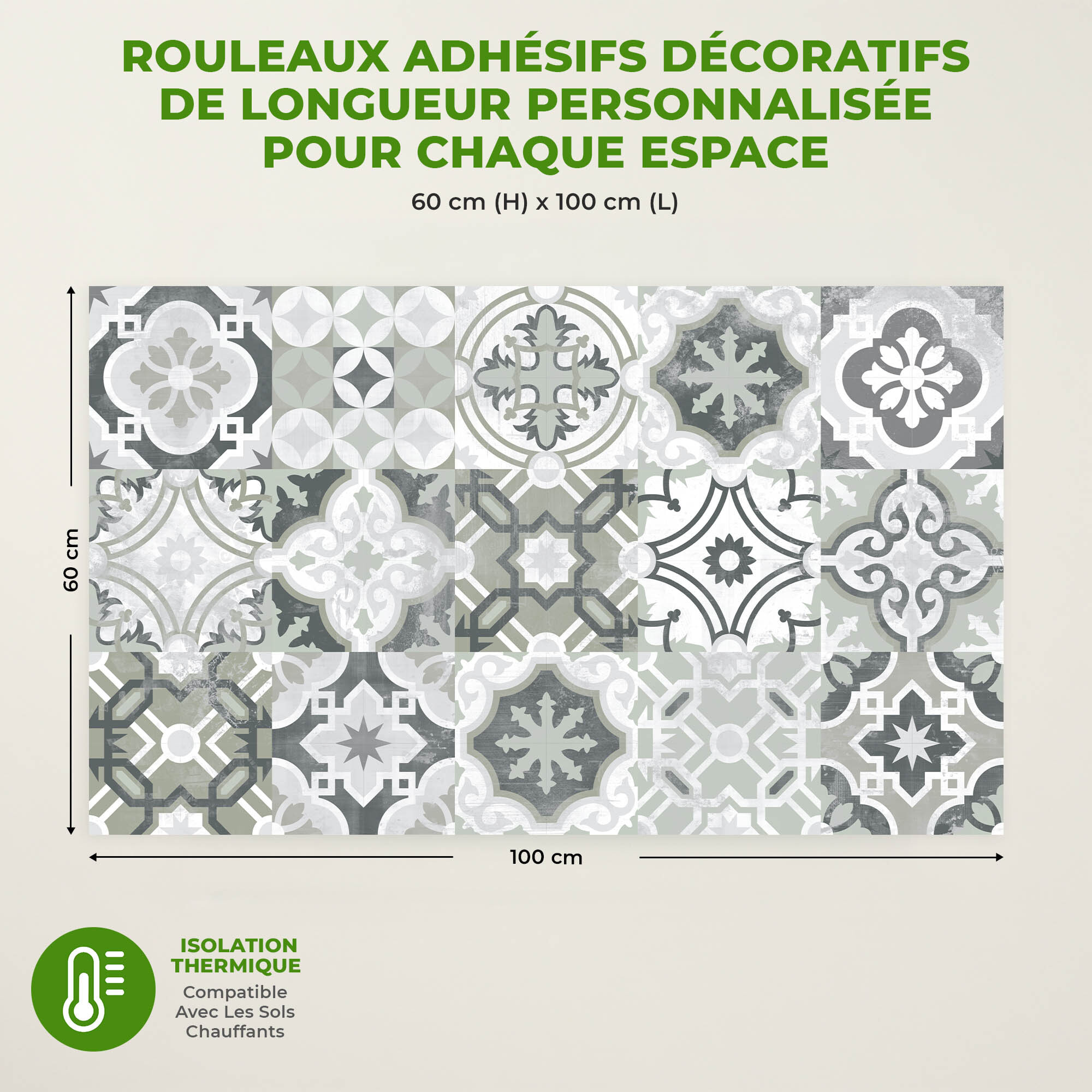 Sticker Sol avec laminat de Protection en Plastique Anti-dérapant | Stickers adhésif Sol - CARREAUX DE CIMENT SOL NATALE - 1 sticker