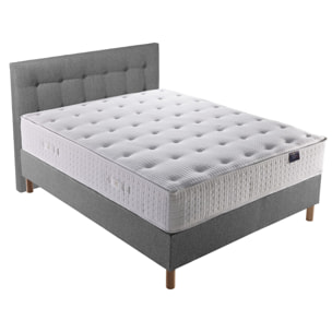 Ensemble Pulsar + tête de lit capitonnée - Matelas ressorts ensachés Mémoire de forme - Sommier Gris Souris