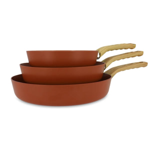 Lot de 3 poêles en aluminium recyclé brique - tous feux COLORAMA