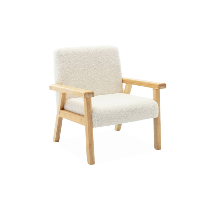 Fauteuil enfant en bois et tissu bouclette blanc. ISAK L 47 x P 43.5 x H 50cm