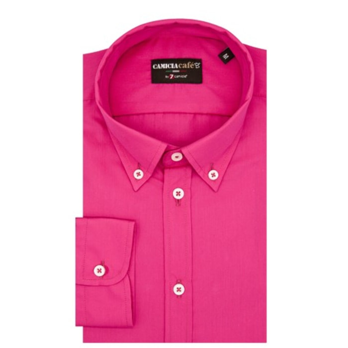 Camicia Uomo 1 Bottone Button Down Slim Cotone/Poliestere Fucsia