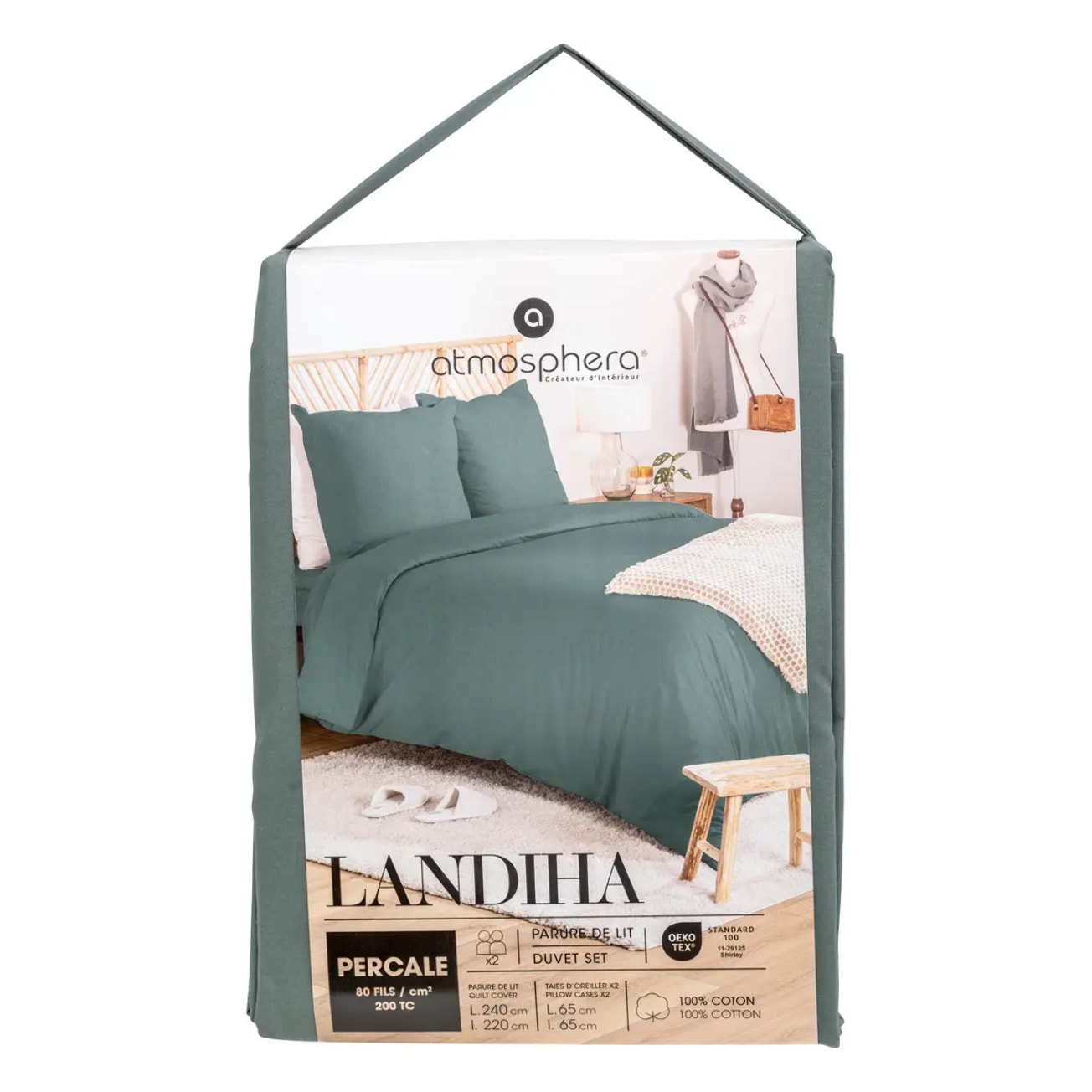 Parure de lit Landiha Percale vert jade 240x220cm