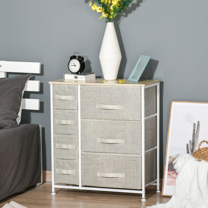 Meuble de rangement commode design 64L x 30l x 71H cm 7 tiroirs métal MDF non tissé blanc