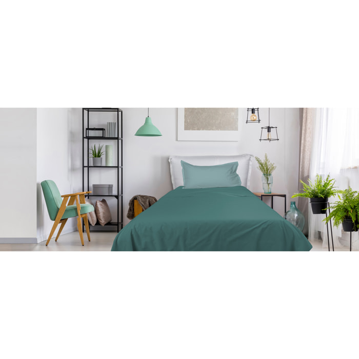 UNO CASA DESIGN Completo Letto Bice 25 Bicolor in Puro Cotone_Singolo_verde-azzurro
