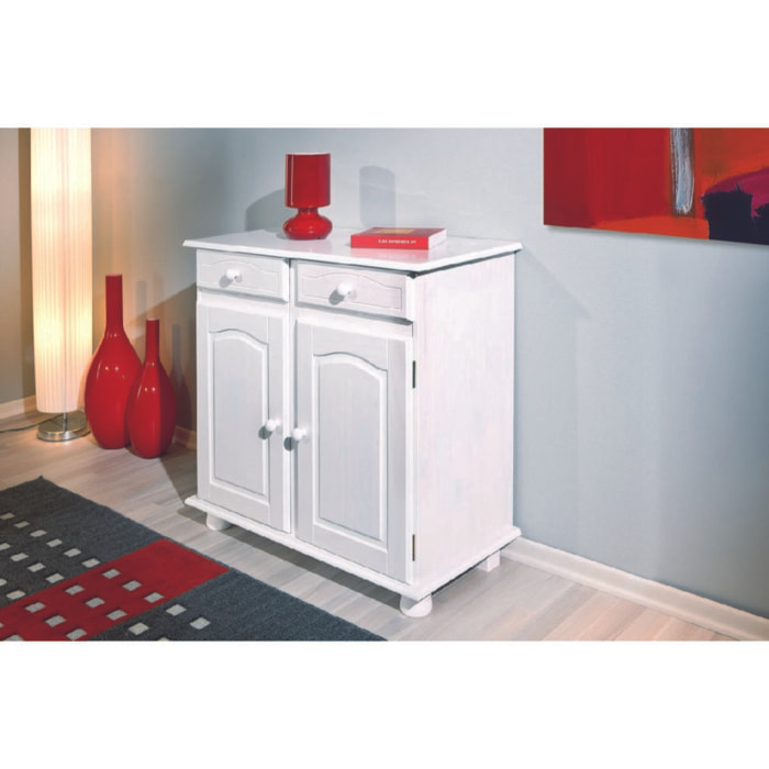 Buffet 2 ante 2 cassetti in pino massello verniciato ad acqua bianco, 88x43x87h cm colore Bianco