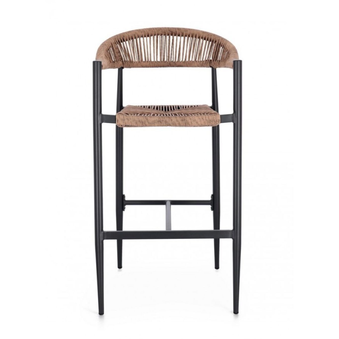 Set di 4 sgabelli JANDIA in alluminio antracite e fibre intrecciate marroni, impilabili