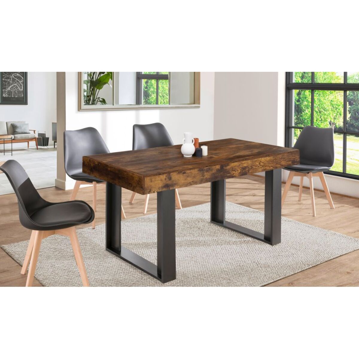 Table repas extensible Brixton - Bois vieilli - Noir